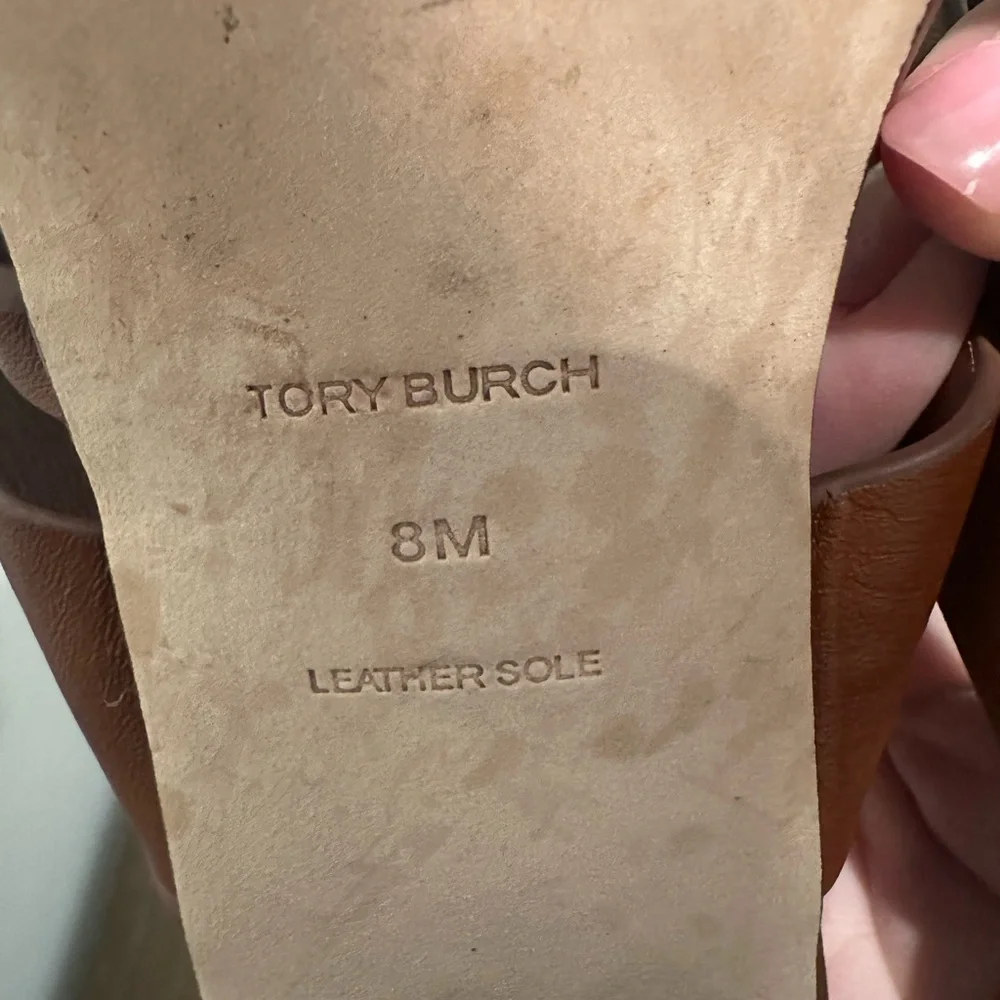 Tory Burch Tiny Miller Toe Ring Block Heeled Sandals Burnt Cuoio Size 8 - Picture 7 of 7